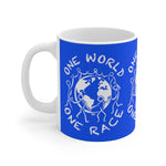 One World One Race - White Ceramic Mug Blue